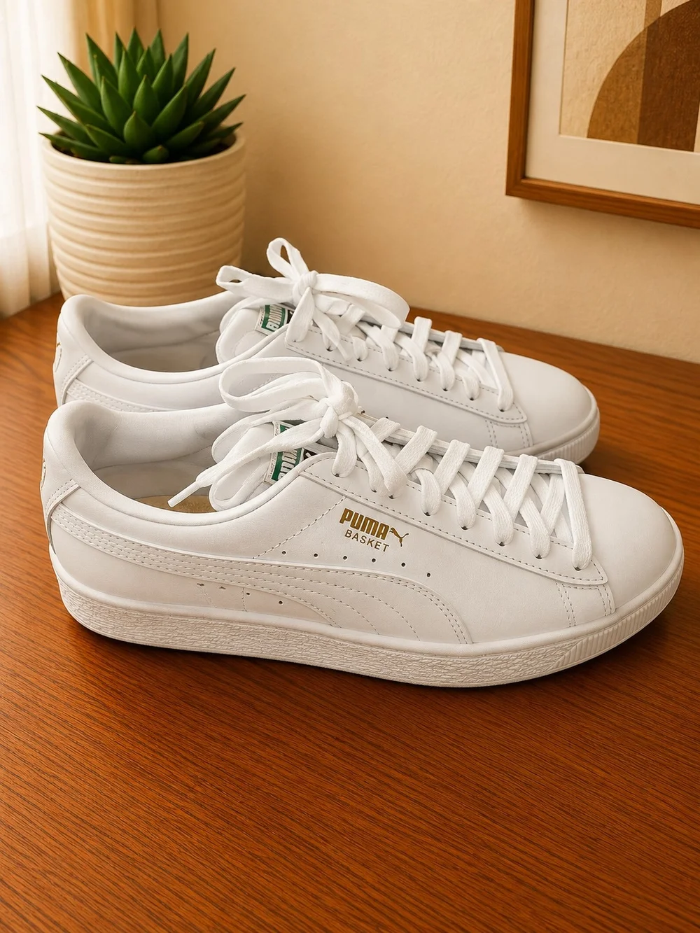 PUMA Basket Classic XXI White Sneakers Size 7C In Kids